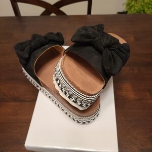 Black Bow Women's Slide Sandals